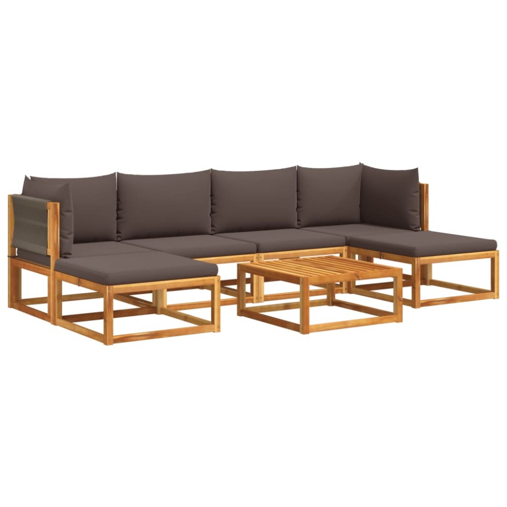 vidaXL Set canapele de grădină cu 7 piese, perne, lemn de salcâm și frânghie