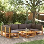 vidaXL Set canapele de grădină cu 7 piese, perne, lemn de salcâm și frânghie vidaXL Set canapele de grădină cu 7 piese, perne, lemn de salcâm și frânghie