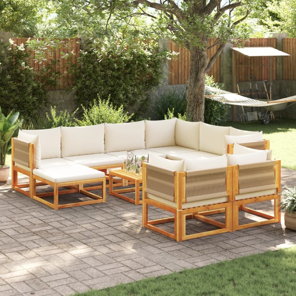 vidaXL Set canapele de grădină cu 10 piese, lemn de salcâm și frânghie