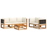 vidaXL Set canapele de grădină cu 6 piese și perne, lemn de salcâm și ratan vidaXL Set canapele de grădină cu 6 piese și perne, lemn de salcâm și ratan