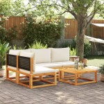 vidaXL Set canapele de grădină cu 5 piese și perne din lemn de salcâm și ratan vidaXL Set canapele de grădină cu 5 piese și perne din lemn de salcâm și ratan