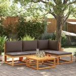 vidaXL Set canapele de grădină cu 5 piese și perne din lemn de salcâm și ratan vidaXL Set canapele de grădină cu 5 piese și perne din lemn de salcâm și ratan