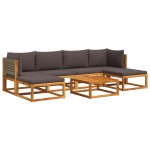 vidaXL Set canapele de grădină cu 7 piese și perne, lemn de salcâm și ratan vidaXL Set canapele de grădină cu 7 piese și perne, lemn de salcâm și ratan