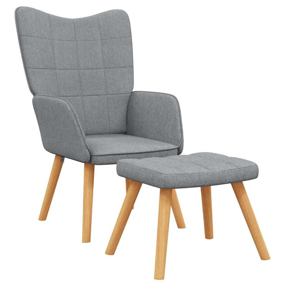vidaXL Scaun de relaxare cu taburet, gri deschis, textil