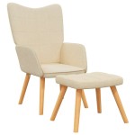 vidaXL Scaun de relaxare cu taburet, crem, textil vidaXL Scaun de relaxare cu taburet, crem, textil