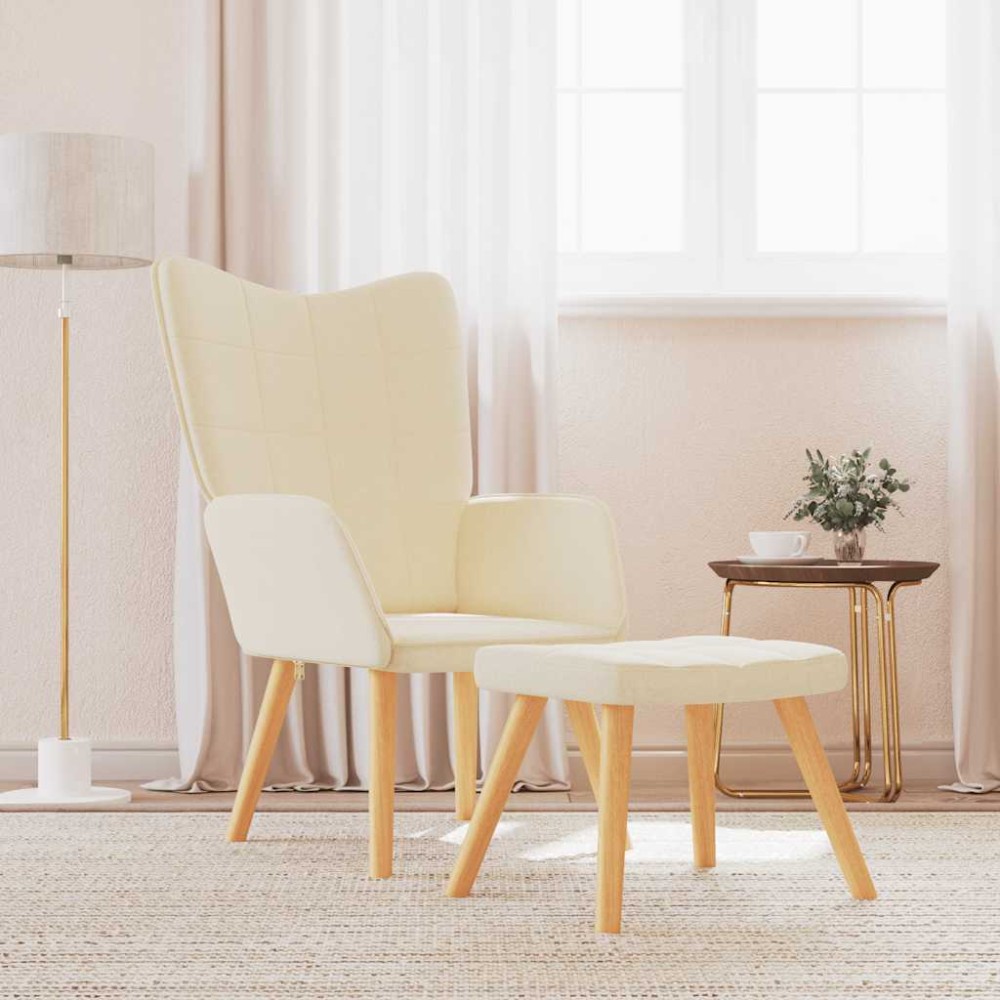 vidaXL Scaun de relaxare cu taburet, crem, textil
