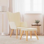 vidaXL Scaun de relaxare cu taburet, crem, textil vidaXL Scaun de relaxare cu taburet, crem, textil