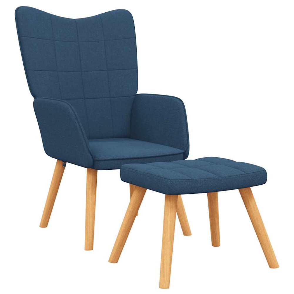vidaXL Scaun de relaxare cu taburet, albastru, textil