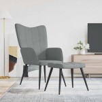vidaXL Scaun de relaxare cu taburet, gri deschis,textil vidaXL Scaun de relaxare cu taburet, gri deschis,textil