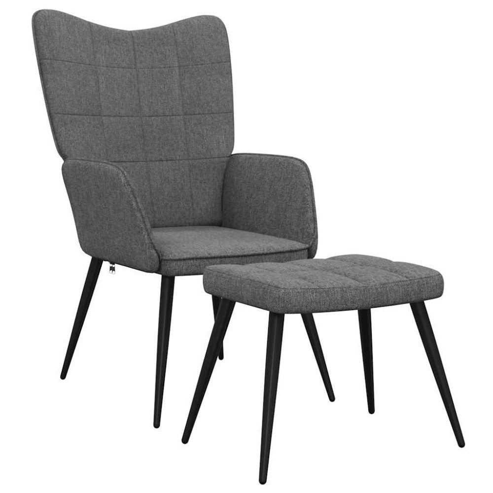 vidaXL Scaun de relaxare cu taburet, gri închis, textil