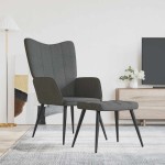 vidaXL Scaun de relaxare cu taburet, gri închis, textil vidaXL Scaun de relaxare cu taburet, gri închis, textil