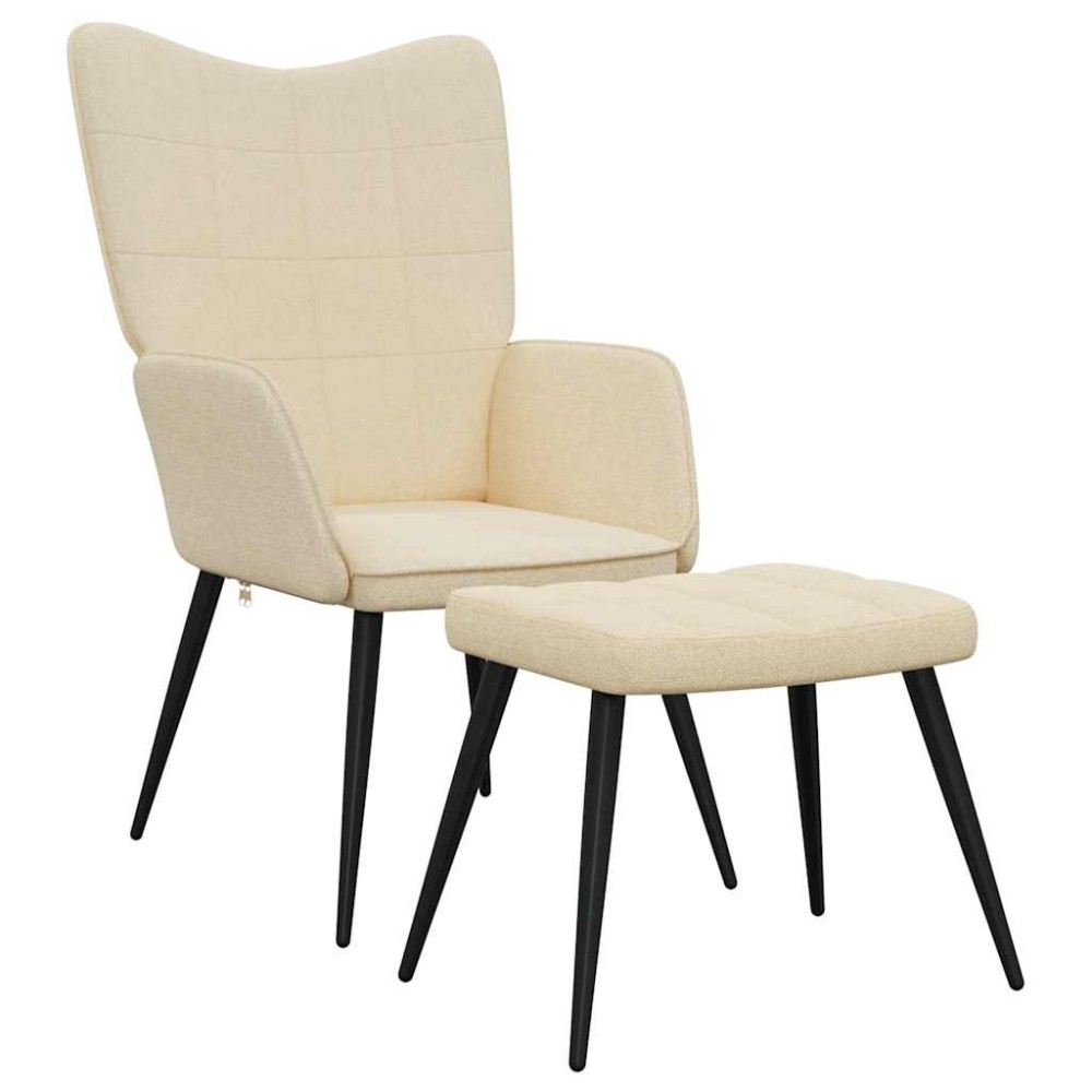 vidaXL Scaun de relaxare cu taburet, crem, textil