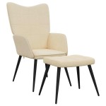 vidaXL Scaun de relaxare cu taburet, crem, textil vidaXL Scaun de relaxare cu taburet, crem, textil