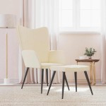 vidaXL Scaun de relaxare cu taburet, crem, textil vidaXL Scaun de relaxare cu taburet, crem, textil