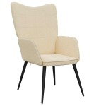 vidaXL Scaun de relaxare cu taburet, crem, textil vidaXL Scaun de relaxare cu taburet, crem, textil