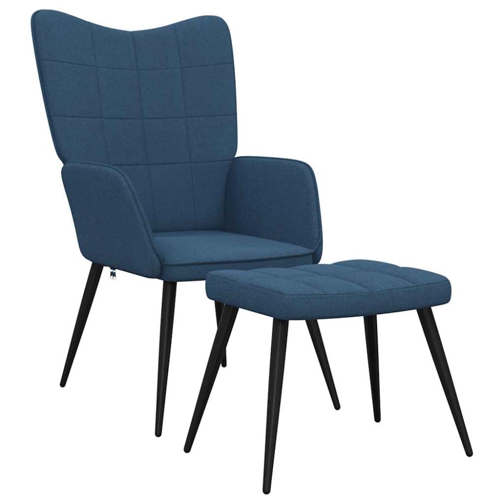 vidaXL Scaun de relaxare cu taburet, albastru, textil