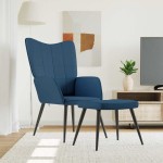 vidaXL Scaun de relaxare cu taburet, albastru, textil vidaXL Scaun de relaxare cu taburet, albastru, textil