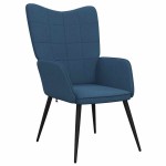 vidaXL Scaun de relaxare cu taburet, albastru, textil vidaXL Scaun de relaxare cu taburet, albastru, textil