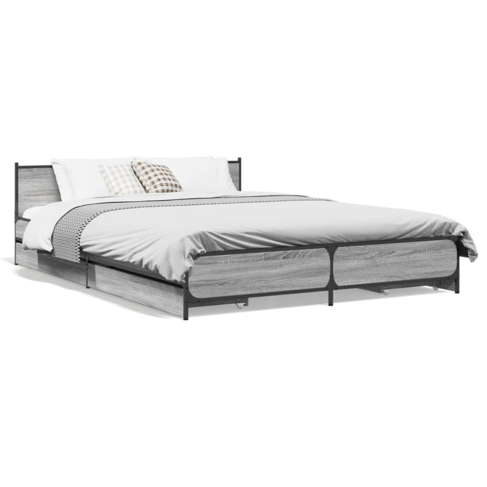 vidaXL Cadru de pat cu sertare gri sonoma 150x200 cm lemn prelucrat