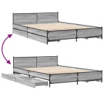 vidaXL Cadru de pat cu sertare gri sonoma 150x200 cm lemn prelucrat