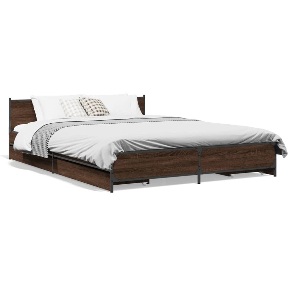 vidaXL Cadru de pat cu sertare, stejar maro, 150x200 cm lemn prelucrat