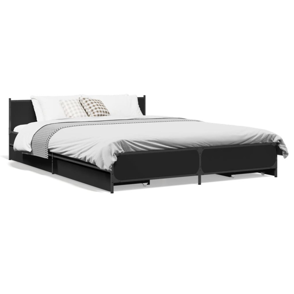 vidaXL Cadru de pat cu sertare, negru, 140x200 cm, lemn prelucrat