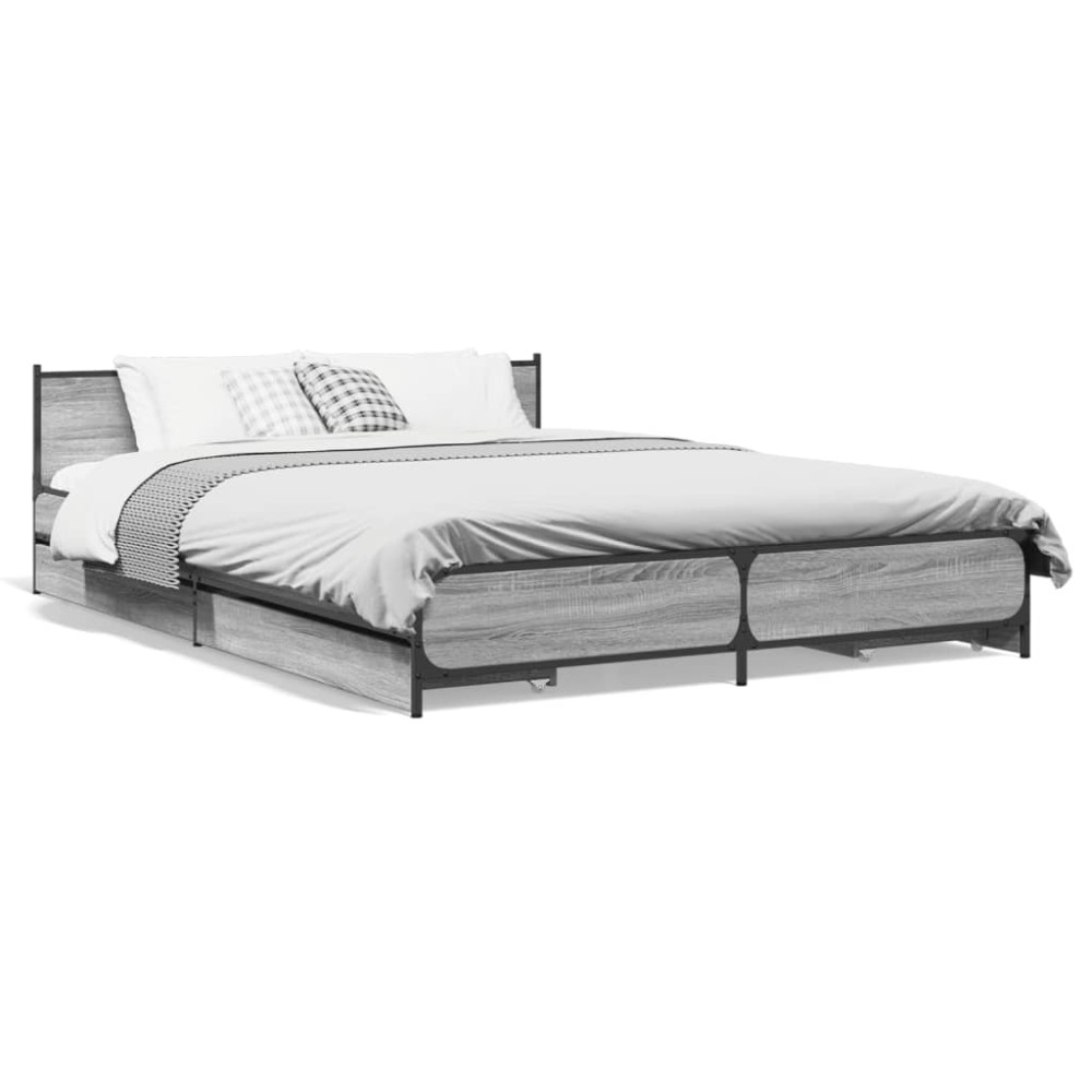 vidaXL Cadru de pat cu sertare gri sonoma 140x200 cm lemn prelucrat