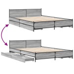 vidaXL Cadru de pat cu sertare gri sonoma 140x200 cm lemn prelucrat