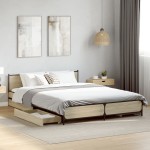 vidaXL Cadru de pat cu sertare stejar sonoma 120x200 cm lemn prelucrat vidaXL Cadru de pat cu sertare stejar sonoma 120x200 cm lemn prelucrat