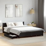 vidaXL Cadru de pat cu sertare, negru, 135x190 cm, lemn prelucrat vidaXL Cadru de pat cu sertare, negru, 135x190 cm, lemn prelucrat
