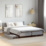 vidaXL Cadru de pat cu sertare, gri sonoma, 135x190 cm, lemn prelucrat vidaXL Cadru de pat cu sertare, gri sonoma, 135x190 cm, lemn prelucrat
