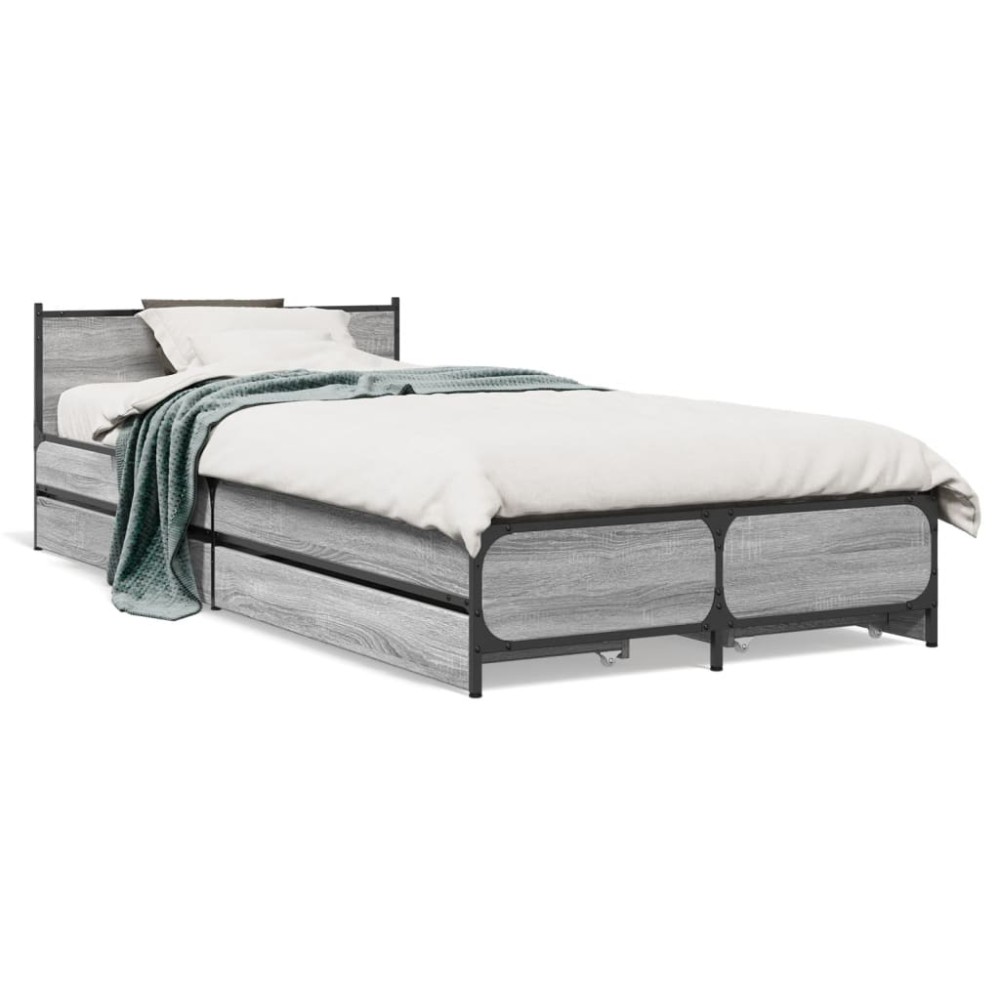 vidaXL Cadru de pat cu sertare gri sonoma 100x200 cm lemn prelucrat