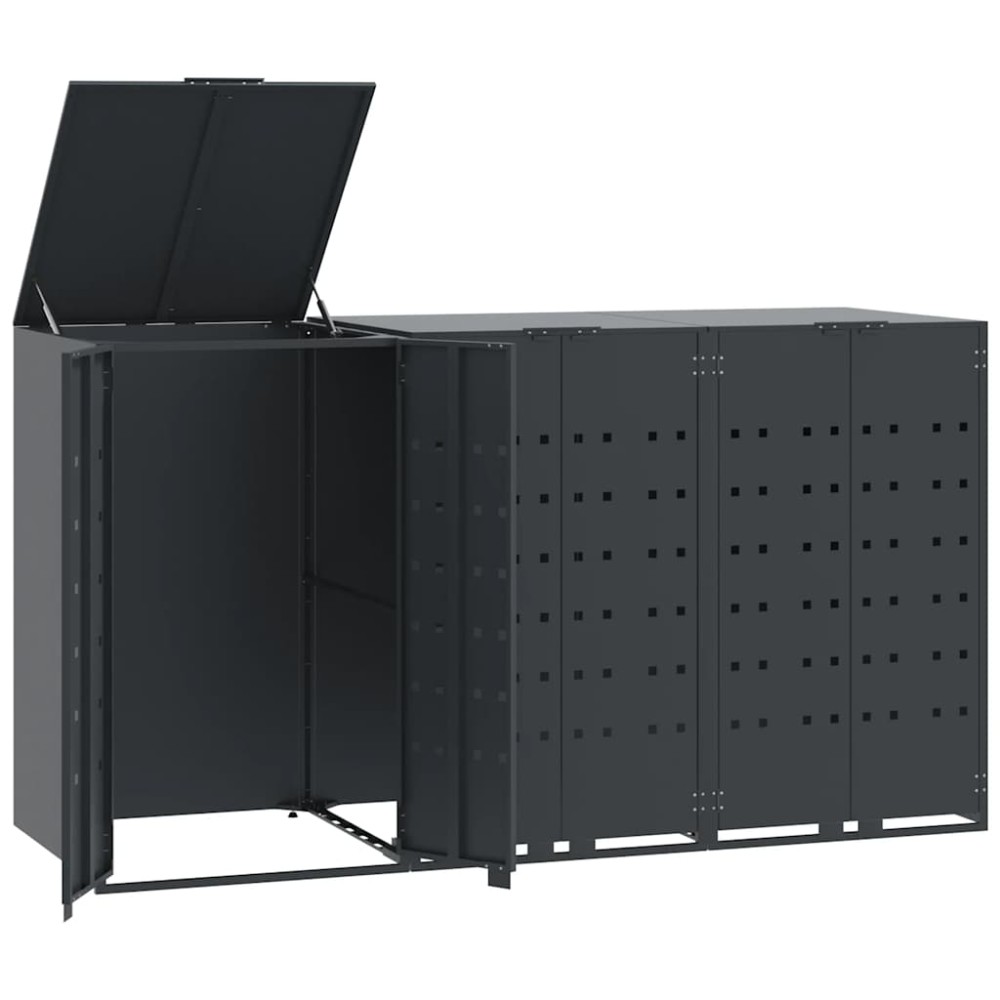 vidaXL Depozitare coș gunoi roți 3 coșuri antracit 207x79x117 cm oțel