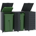 vidaXL Depozitare coș gunoi roți 3 coșuri antracit 207x79x117 cm oțel vidaXL Depozitare coș gunoi roți 3 coșuri antracit 207x79x117 cm oțel