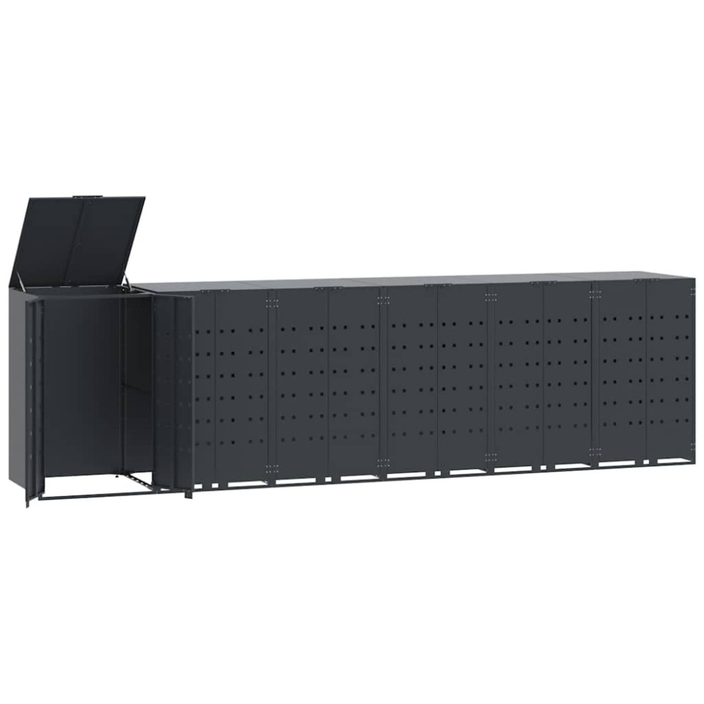 vidaXL Depozitare coș gunoi roți 6 coșuri antracit 414x79x117 cm oțel