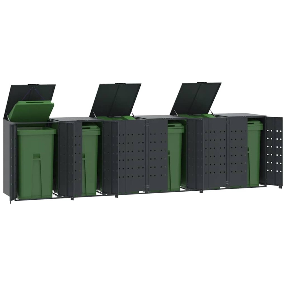 vidaXL Depozitare coș gunoi roți 6 coșuri antracit 414x79x117 cm oțel