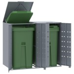 vidaXL Depozitare coș gunoi cu roți 2 coșuri gri 138x79x117 cm oțel vidaXL Depozitare coș gunoi cu roți 2 coșuri gri 138x79x117 cm oțel