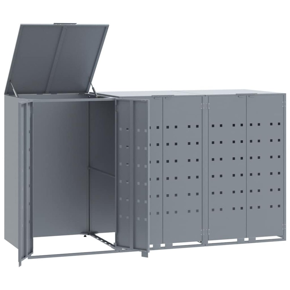 vidaXL Depozitare coș gunoi cu roți 3 coșuri gri 207x79x117 cm oțel
