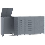vidaXL Depozitare coș gunoi cu roți 4 coșuri gri 276x79x117 cm oțel vidaXL Depozitare coș gunoi cu roți 4 coșuri gri 276x79x117 cm oțel