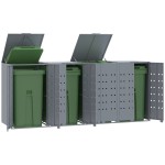 vidaXL Depozitare coș gunoi cu roți 4 coșuri gri 276x79x117 cm oțel vidaXL Depozitare coș gunoi cu roți 4 coșuri gri 276x79x117 cm oțel
