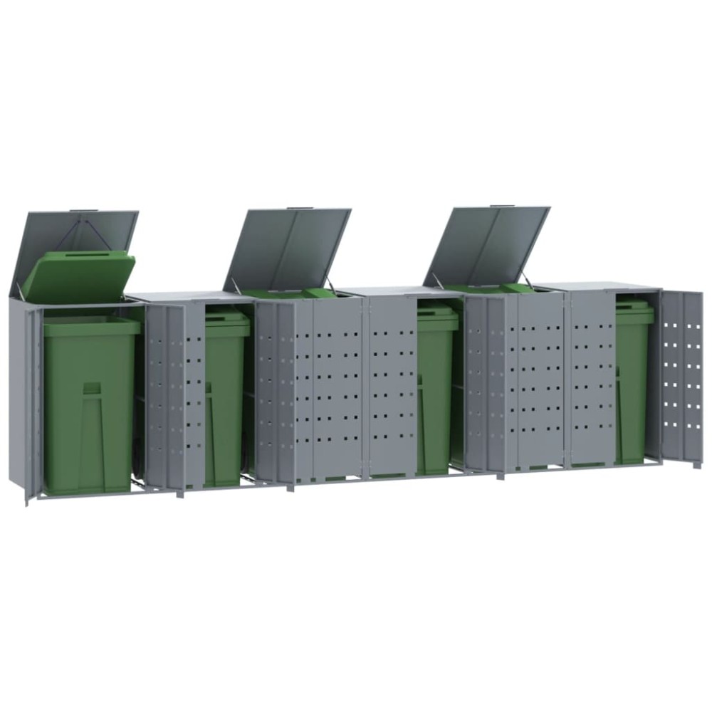 vidaXL Depozitare coș gunoi cu roți 6 coșuri gri 414x79x117 cm oțel