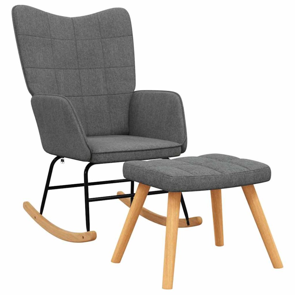 vidaXL Scaun balansoar cu taburet, gri închis, textil