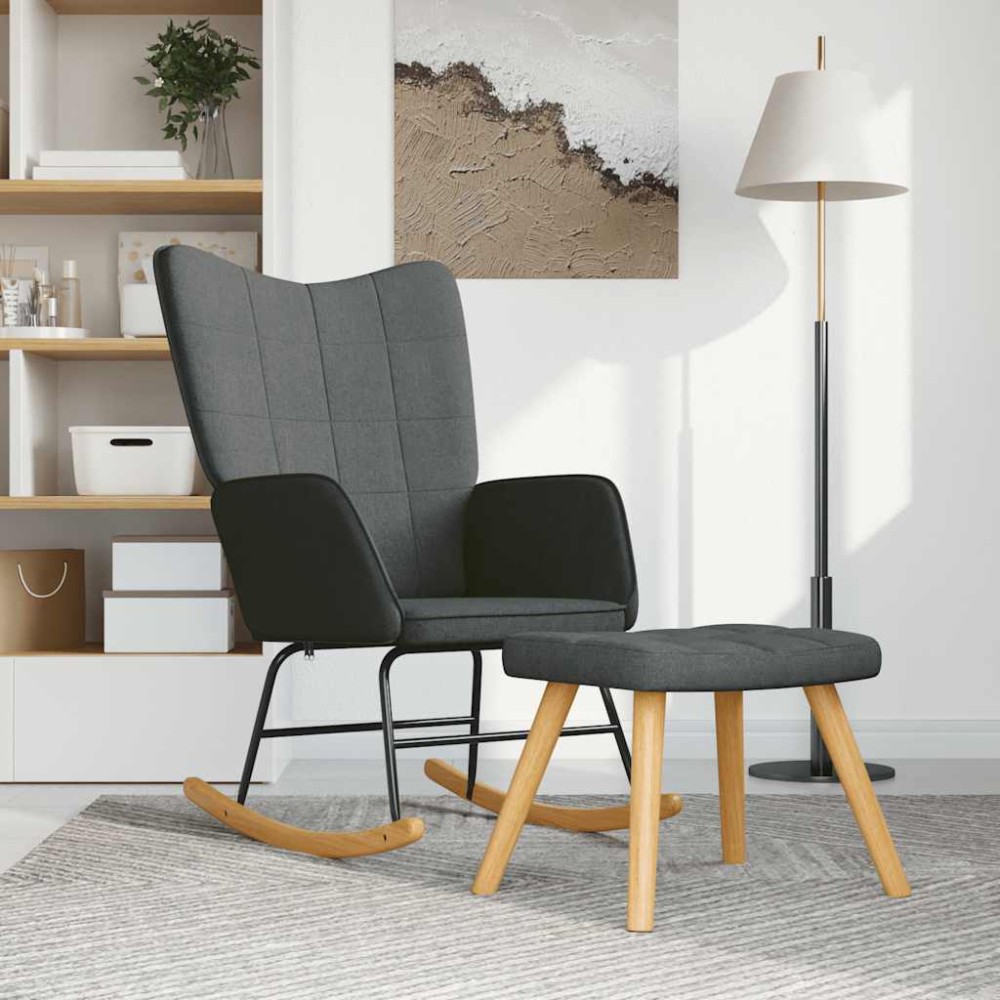 vidaXL Scaun balansoar cu taburet, gri închis, textil