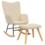 vidaXL Scaun balansoar cu taburet, crem, textil vidaXL Scaun balansoar cu taburet, crem, textil