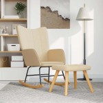 vidaXL Scaun balansoar cu taburet, crem, textil vidaXL Scaun balansoar cu taburet, crem, textil