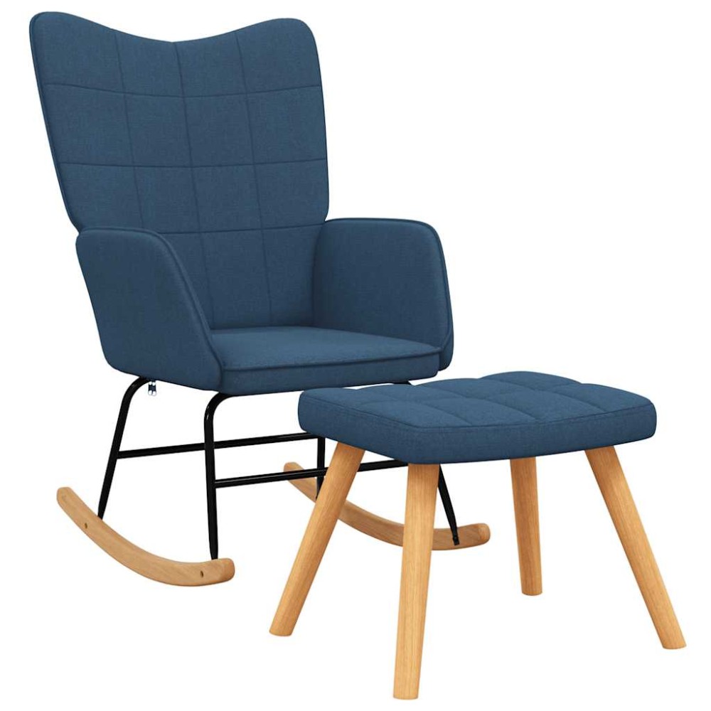 vidaXL Scaun balansoar cu taburet, albastru, textil