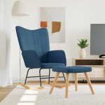 vidaXL Scaun balansoar cu taburet, albastru, textil vidaXL Scaun balansoar cu taburet, albastru, textil