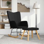 vidaXL Scaun balansoar cu taburet, negru, textil