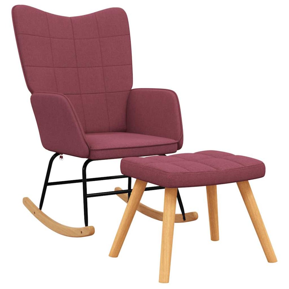 vidaXL Scaun balansoar cu taburet, roșu vin, textil