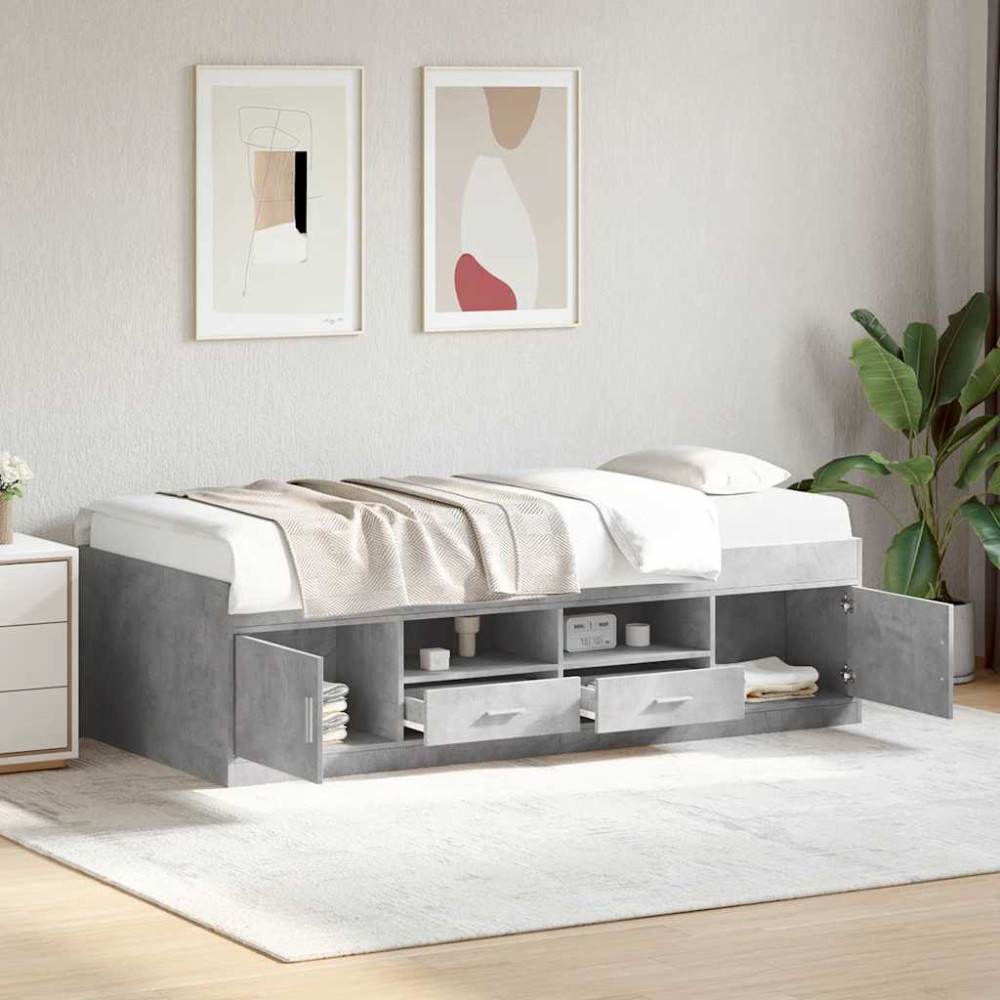 vidaXL Pat de zi cu sertare fără saltea, gri beton, 75x190 cm